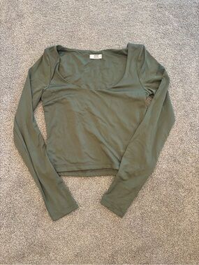 Ardene Olive Green Long Sleeve Scoop Crop Top